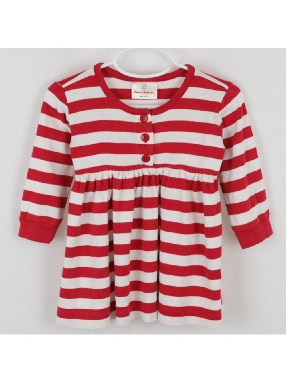 Hanna Andersson Girls 18-24 Months Red White Striped Henley Long Sleeve Knit Top